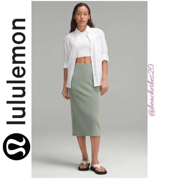 LULULEMON ATHLETICA Softstreme High-Rise Midi Skirt Grey Eucalyptus 8 NWT - Picture 1 of 5